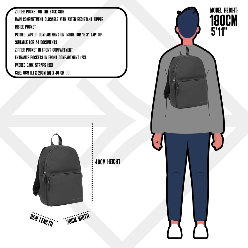 New Rebels ® Harper 2 - Rugzak - Laptoptas - Rugtas - 11 Liter - Zwart - Afbeelding 4