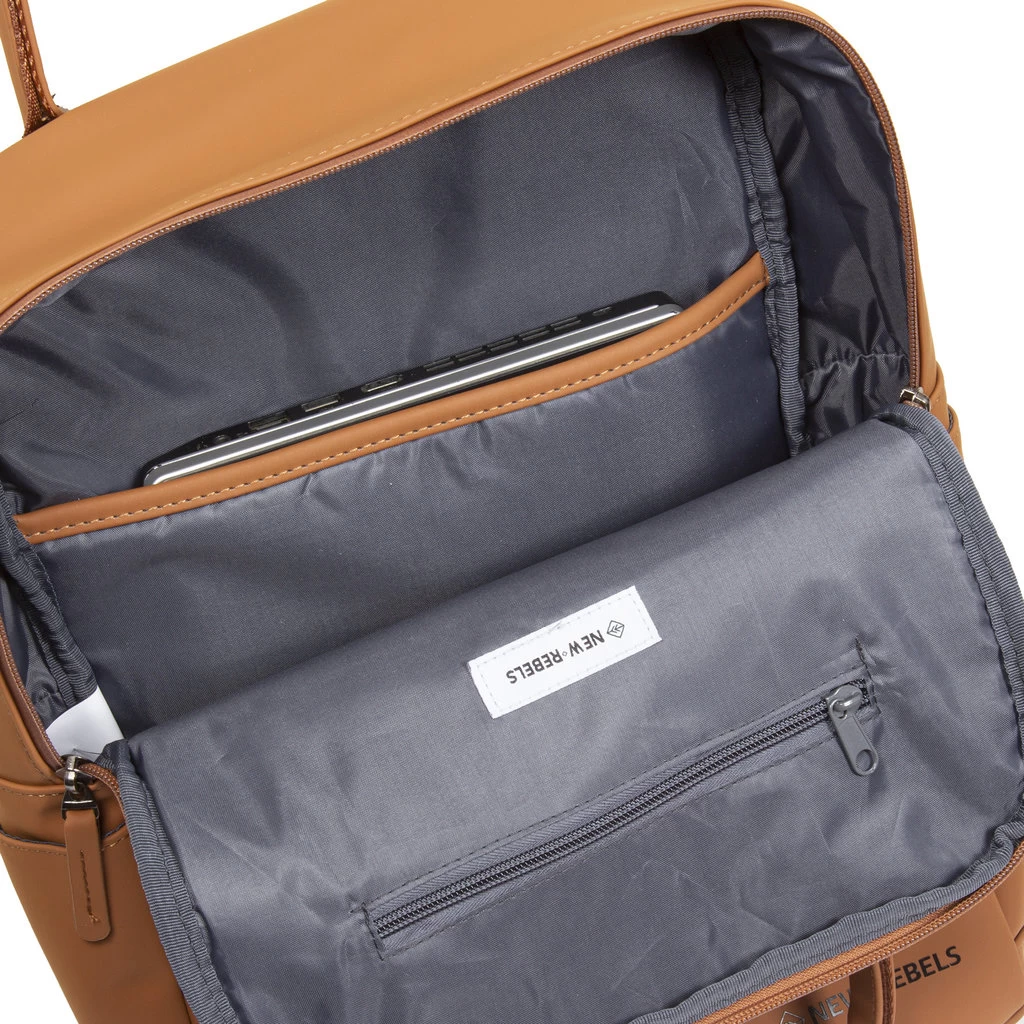 New Rebels ® Harper3- Rugtas - Waterafstotend - Laptoptas 14 Inch -12 Liter - Waterproof Rugzak - Cognac - Afbeelding 8