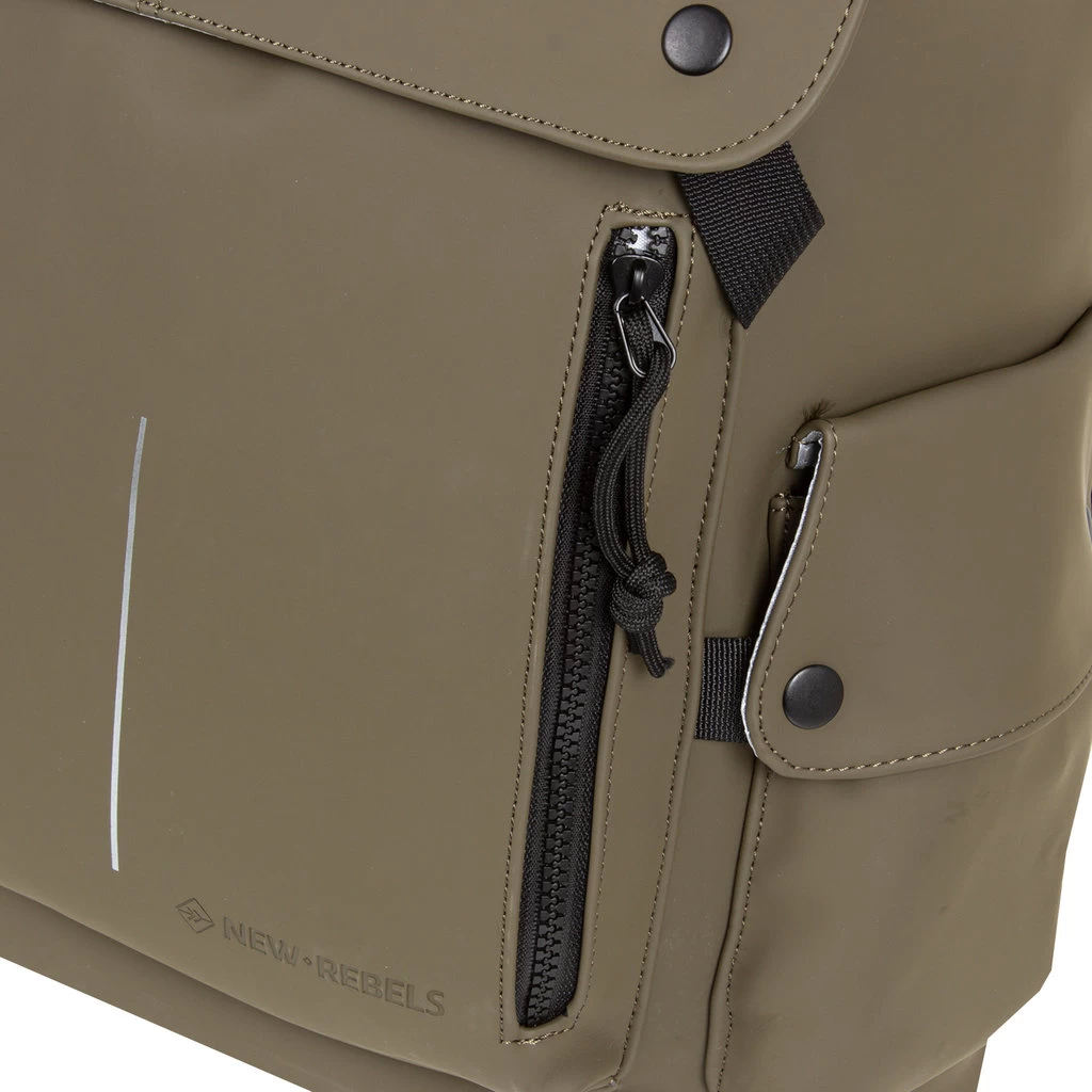 New Rebels ® Mart - PU - Laptop - Rugtas - Rugzak - Waterafstotend - Olijf - Afbeelding 3