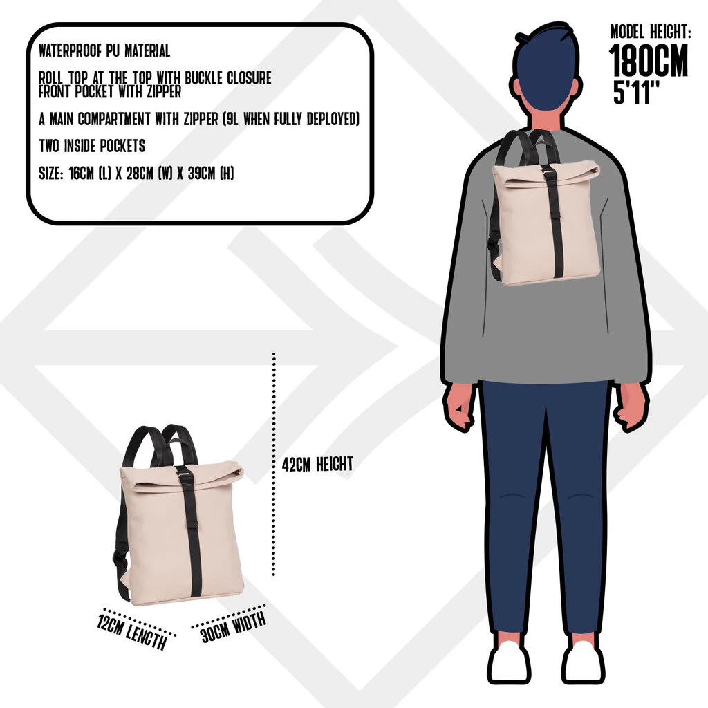 New Rebels ® Mart - Rolltop - Rugzak - Waterafstotend - Zacht Roze - Small II - Rugtas - Afbeelding 4