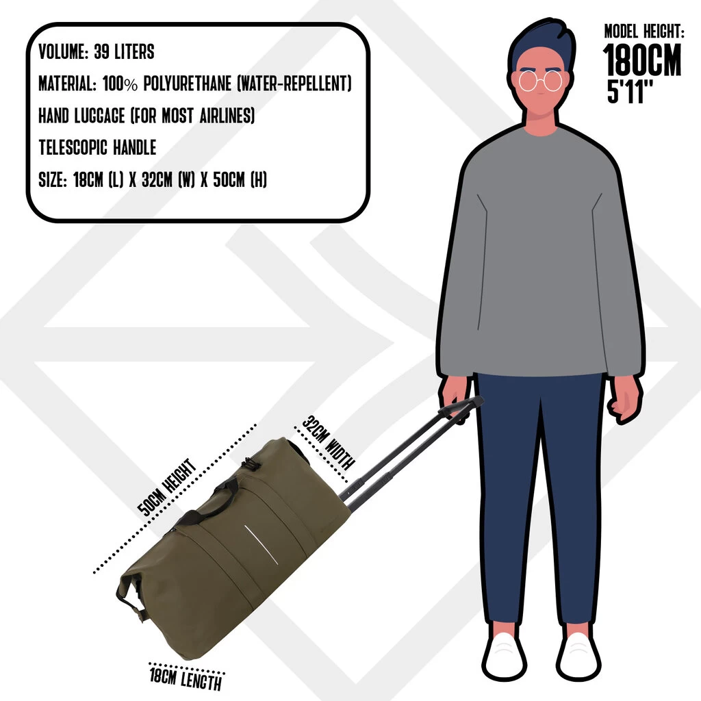New Rebels Mart Weston Duffel Trolley Olijf Groen 54L Waterafstotend - Afbeelding 4