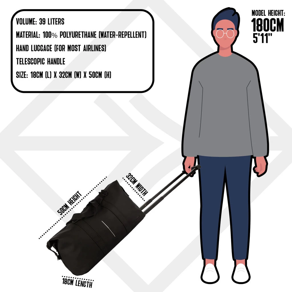 New Rebels Mart Weston Duffel Trolley Zwart 54L Waterafstotend - Afbeelding 4