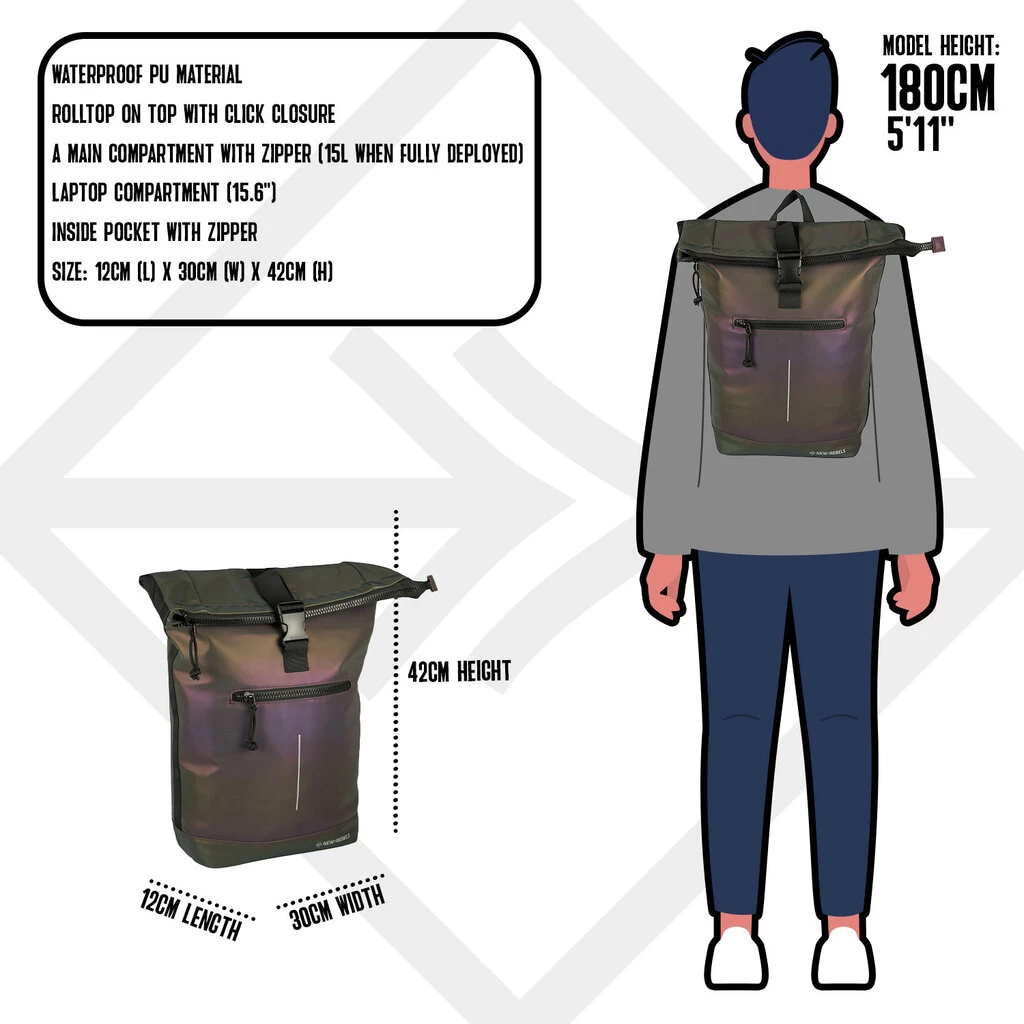 New Rebels Reflect New York Two Tone Rugzak 16L Waterafstotend Laptop 15,6 - Afbeelding 4